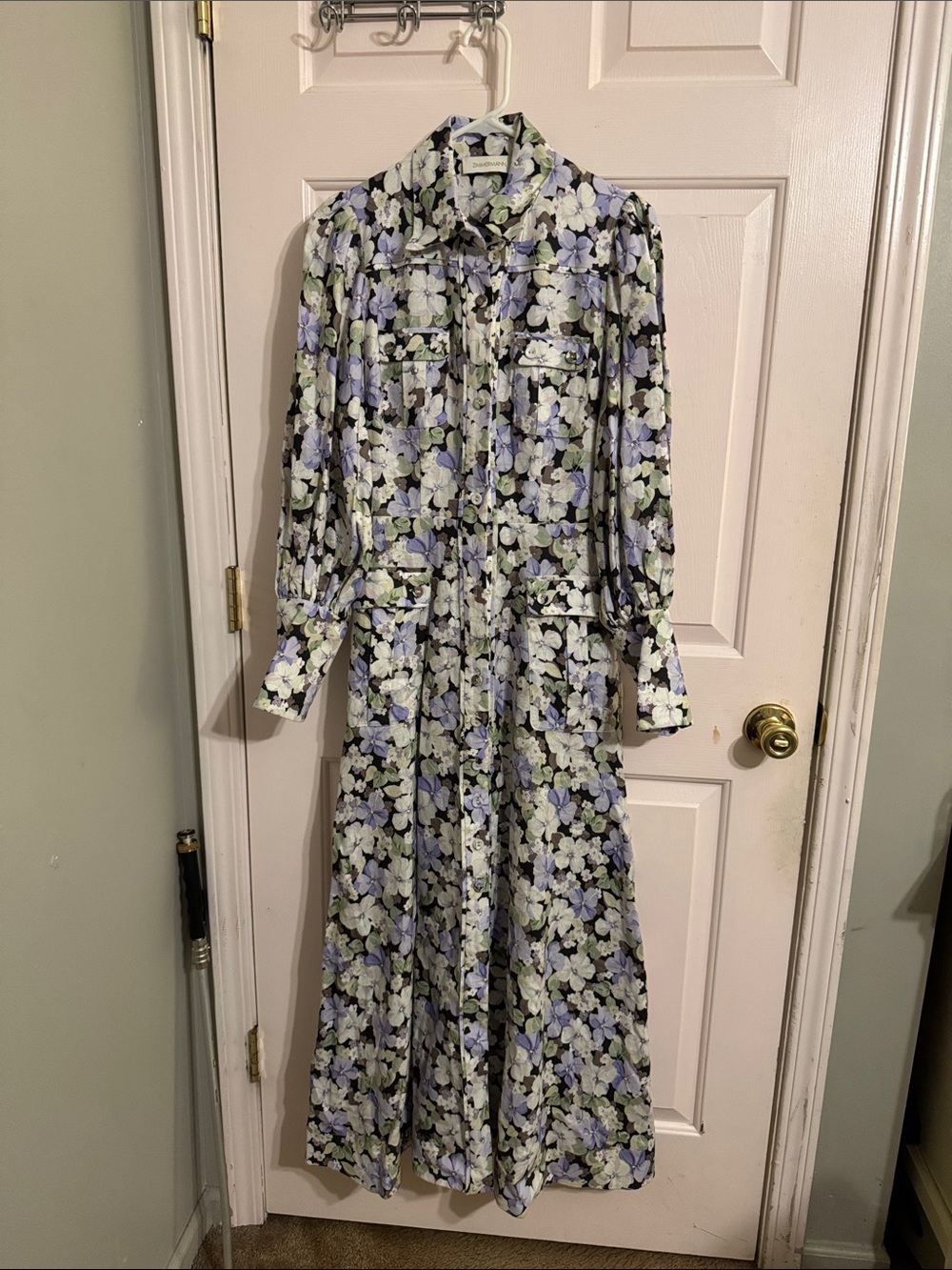 Zimmermann Lavender and Green Floral Button-Front Maxi Dress